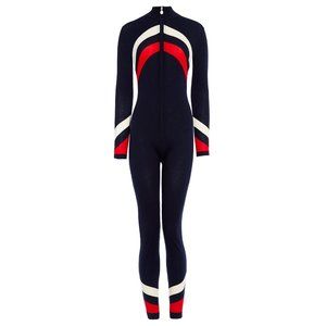 NWT Perfect Moment 100% Merino Wool Nordic Chevron Suit One Piece Navy Large